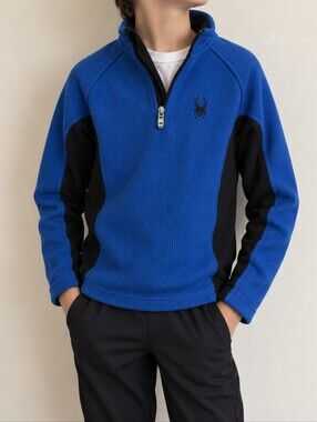 Spyder Kids Core 1/4 Zip Blue Black Fleece Sweater Youth Medium